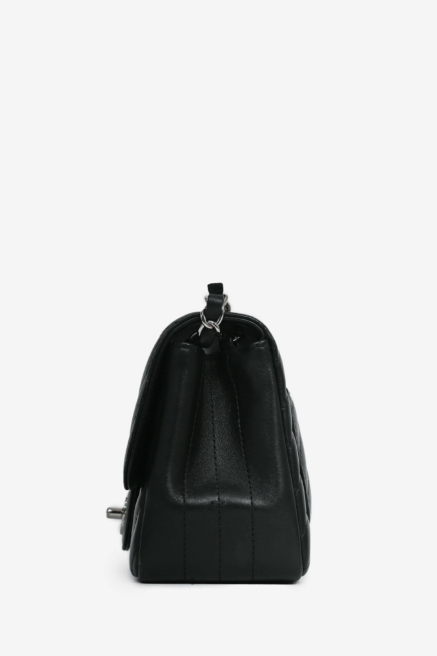 Pre-Loved Chanel 2020 Black Leather Mini Square Classic Chevron Flap Crossbody Bag