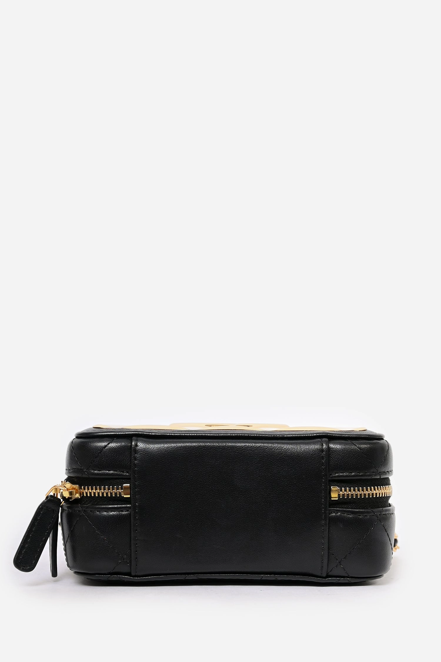 Pre-Loved Chanel 2021 Black Leather Gold CC Plate Mini Vanity Crossbody