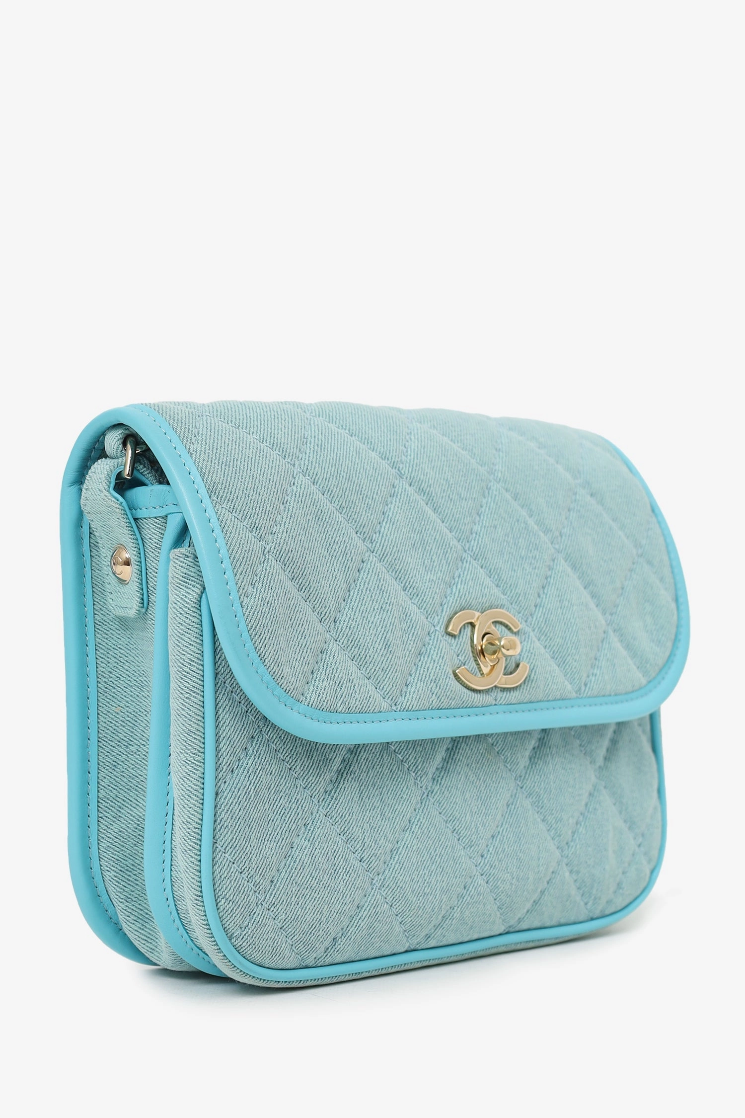 Pre-Loved Chanel 2021 Blue Denim Quilted CC Small Messenger Flap Bag