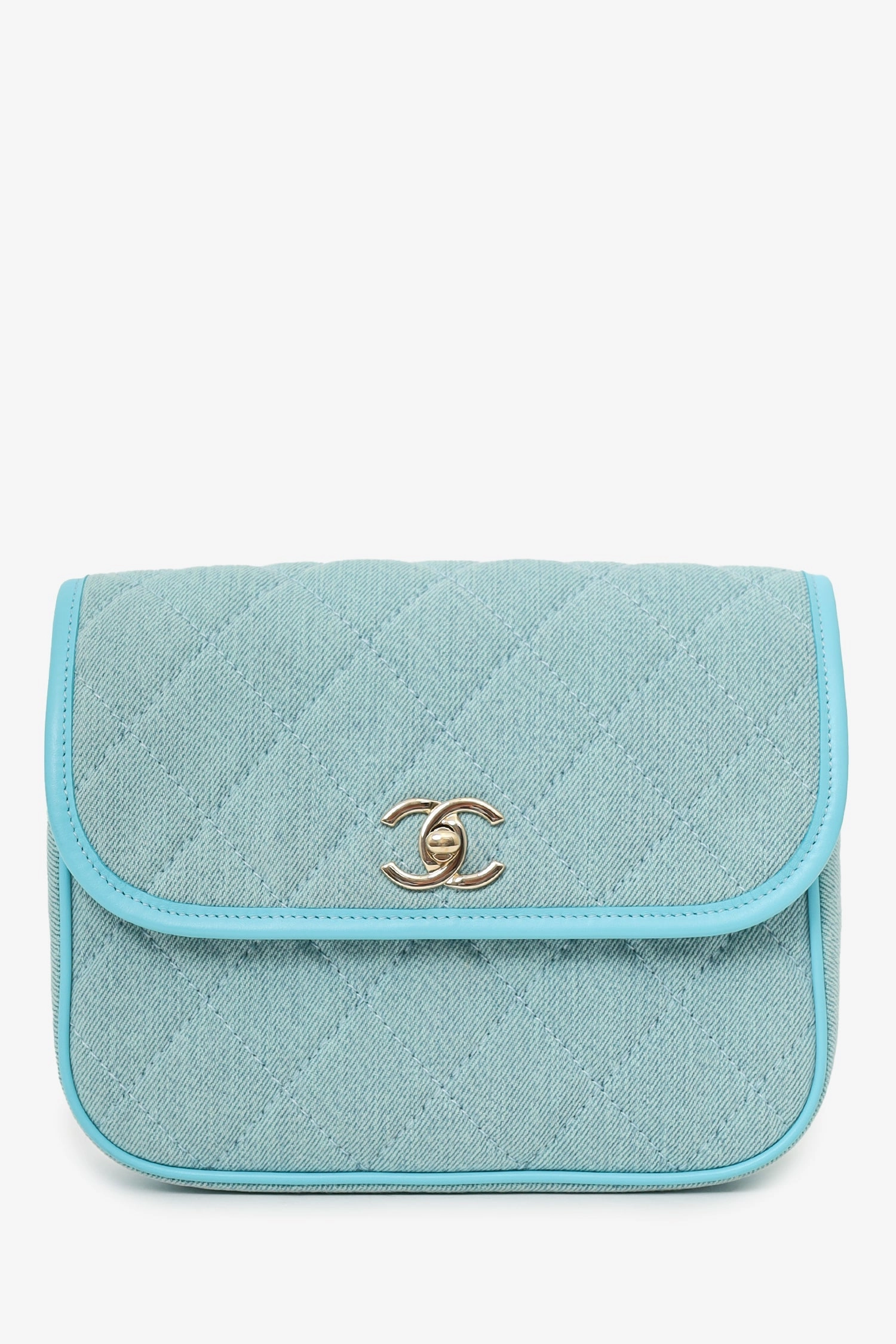 Pre-Loved Chanel 2021 Blue Denim Quilted CC Small Messenger Flap Bag