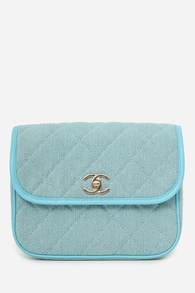 Pre-Loved Chanel 2021 Blue Denim Quilted CC Small Messenger Flap Bag