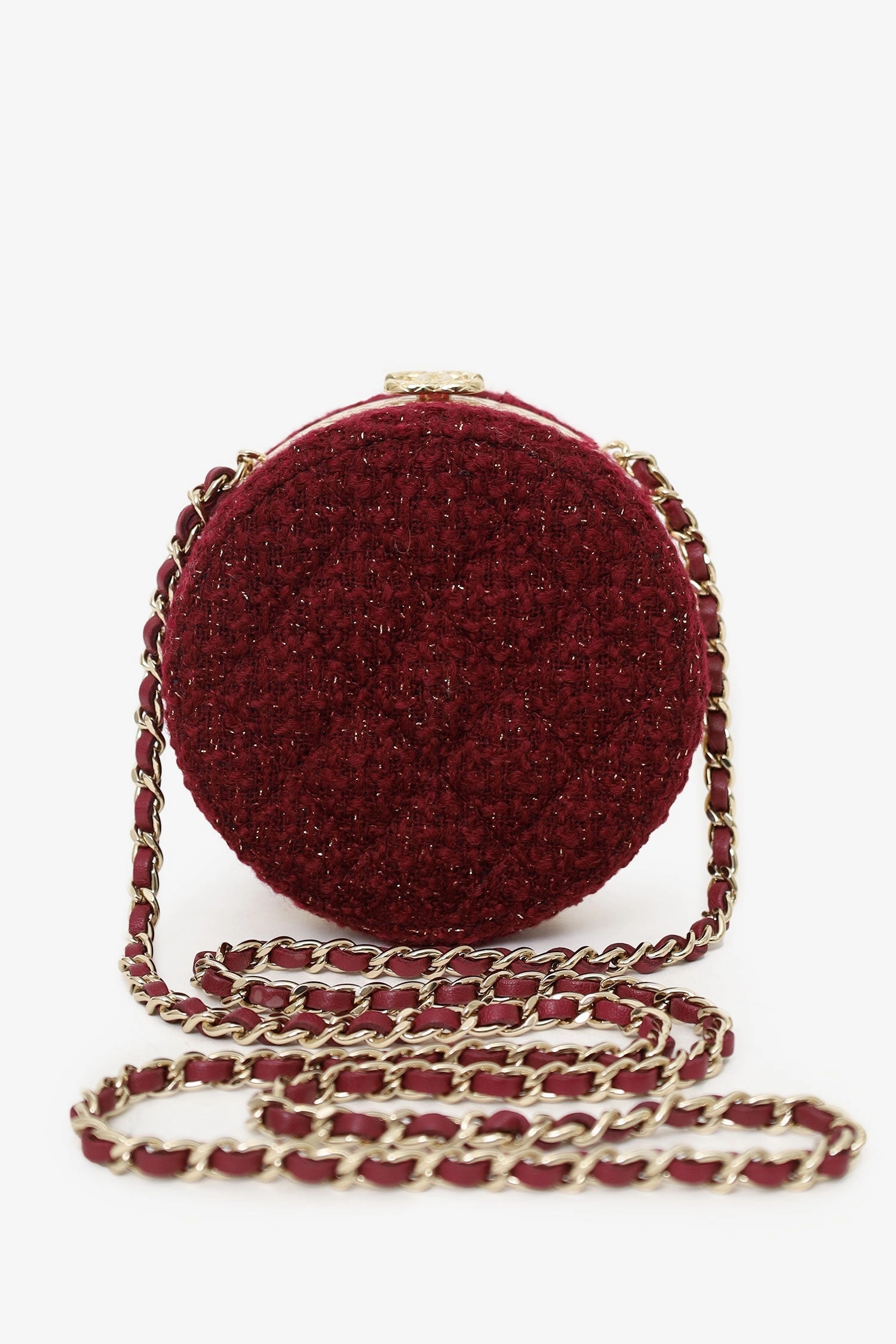 Pre-Loved Chanel 2022 Burgundy Tweed Vanity Clutch on Chain