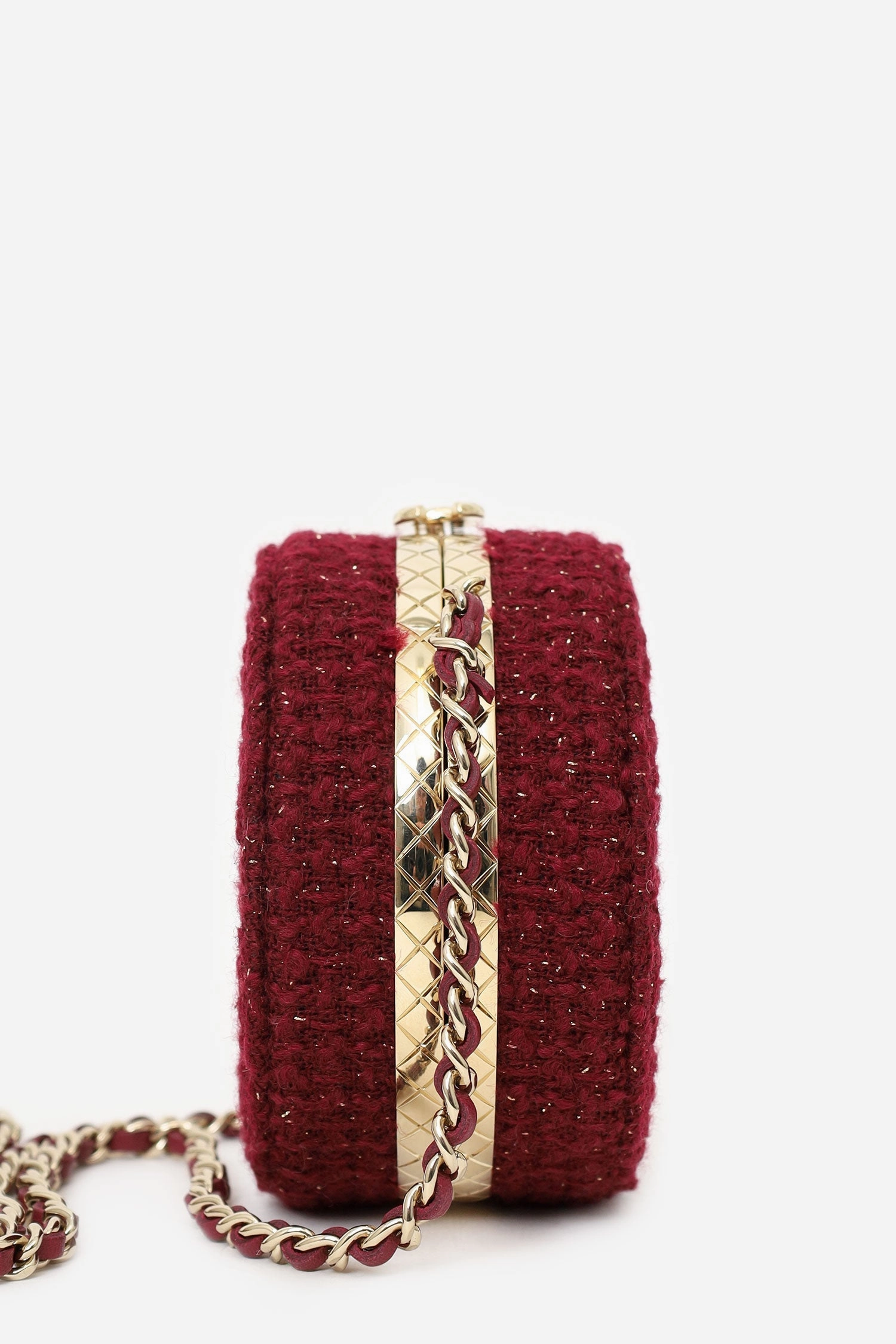 Pre-Loved Chanel 2022 Burgundy Tweed Vanity Clutch on Chain