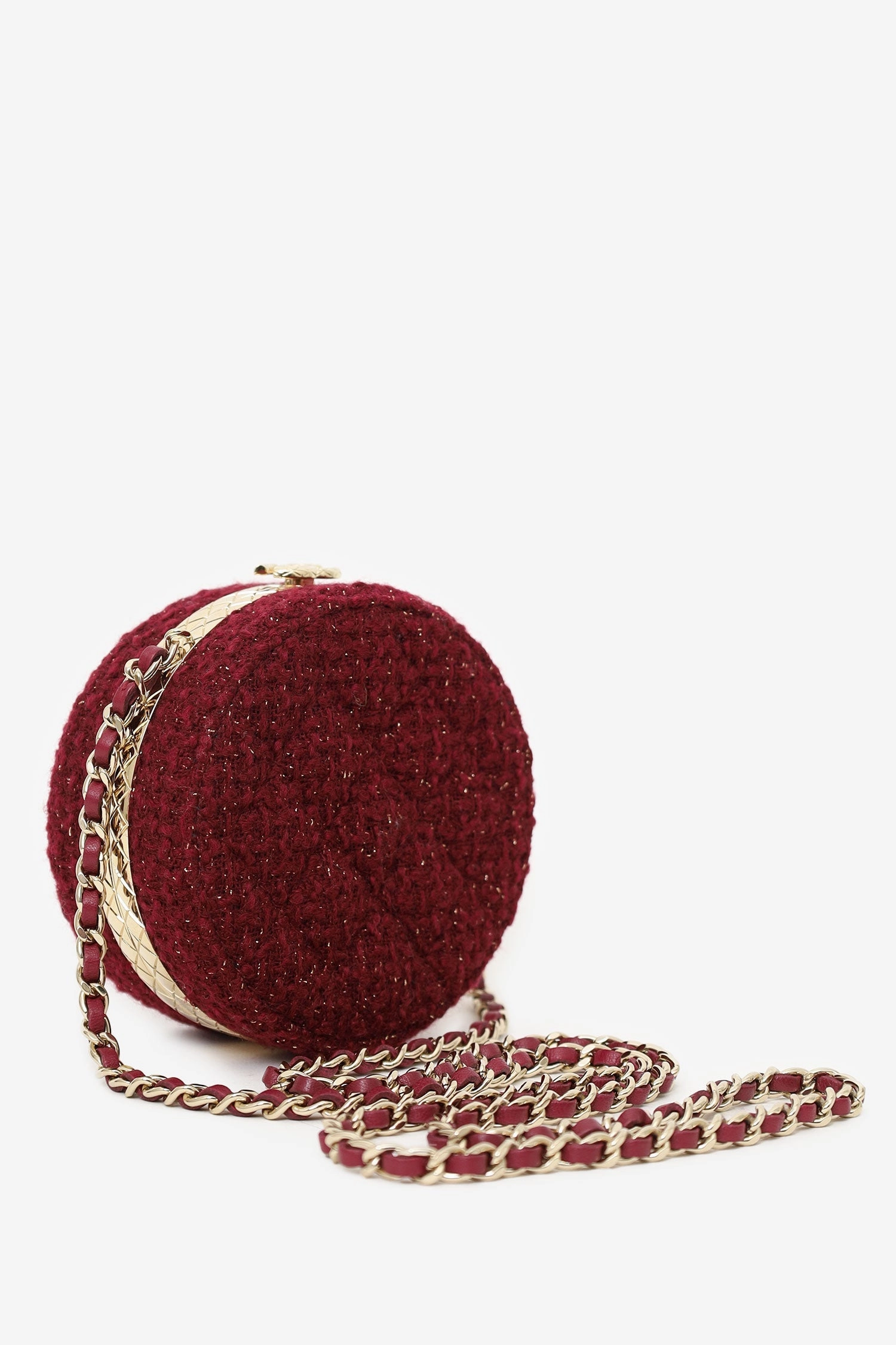 Pre-Loved Chanel 2022 Burgundy Tweed Vanity Clutch on Chain