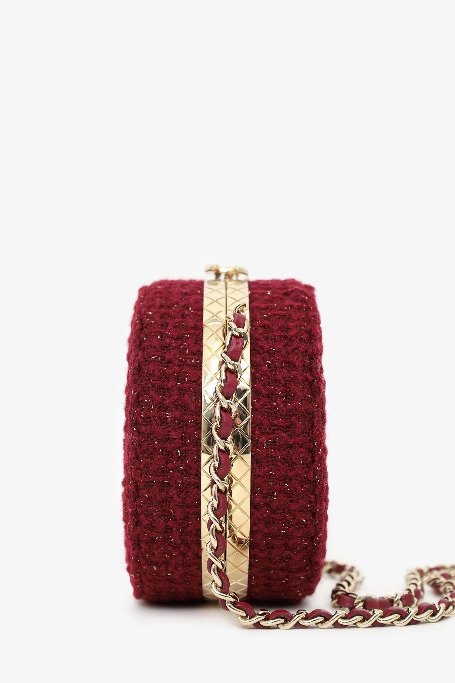 Pre-Loved Chanel 2022 Burgundy Tweed Vanity Clutch on Chain