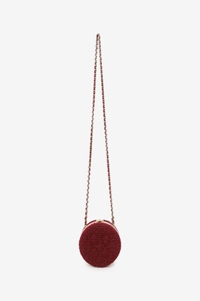 Pre-Loved Chanel 2022 Burgundy Tweed Vanity Clutch on Chain