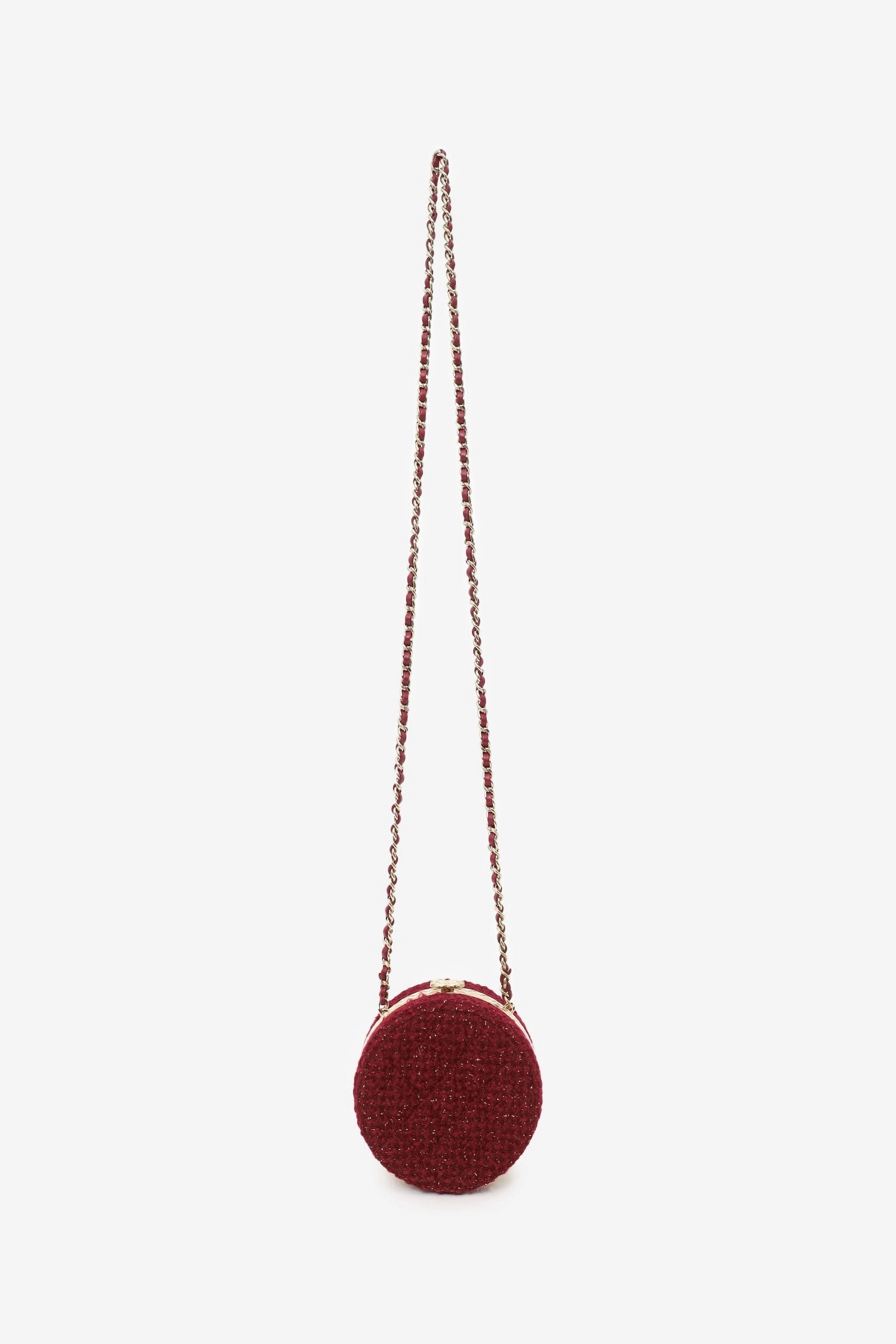 Pre-Loved Chanel 2022 Burgundy Tweed Vanity Clutch on Chain