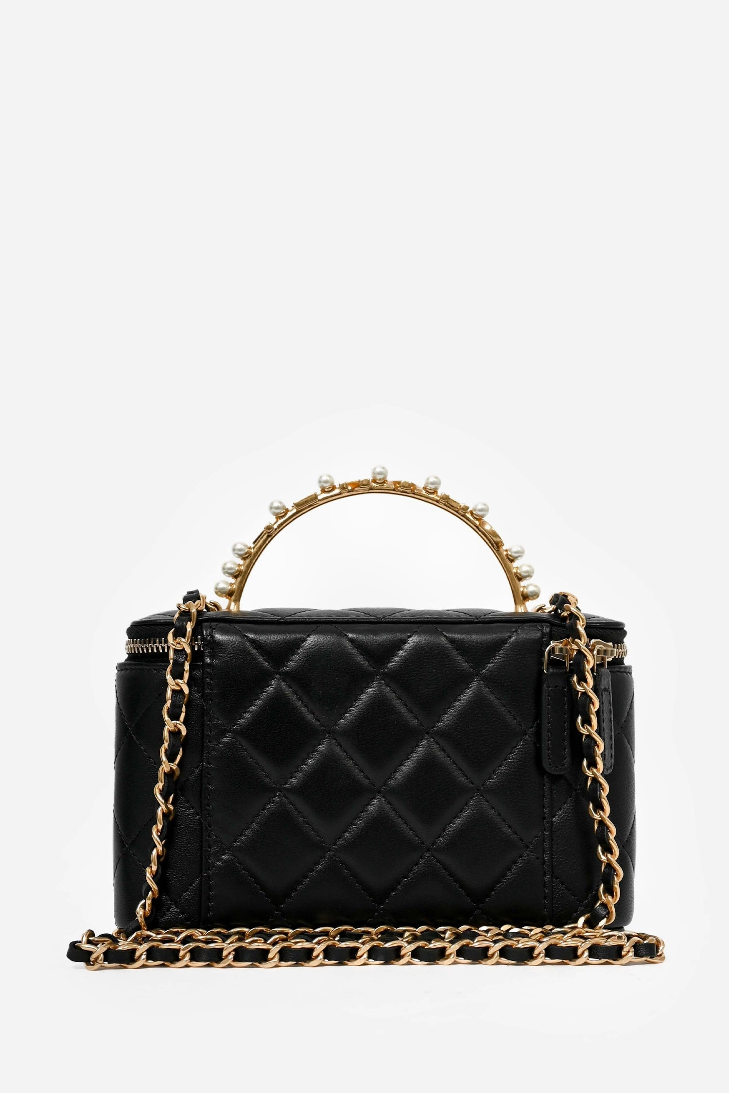 Pre-Loved Chanel 2023 Black Lambskin Pearl CC Vanity Top Handle