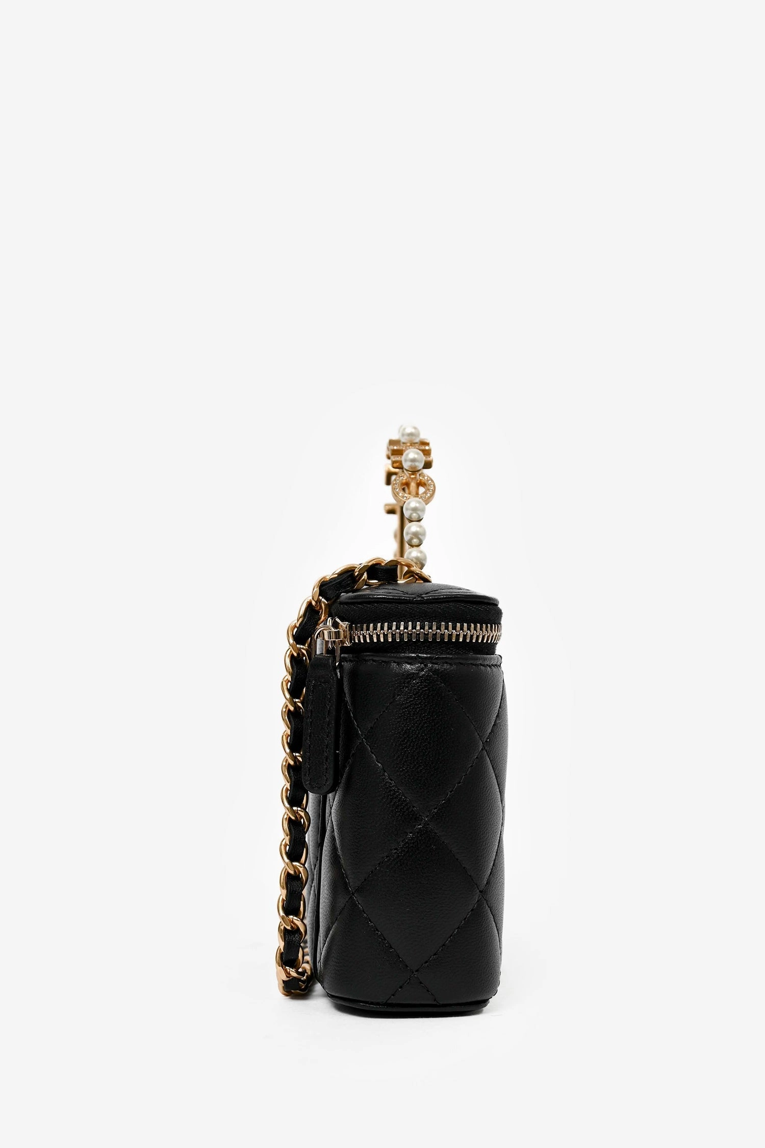 Pre-Loved Chanel 2023 Black Lambskin Pearl CC Vanity Top Handle