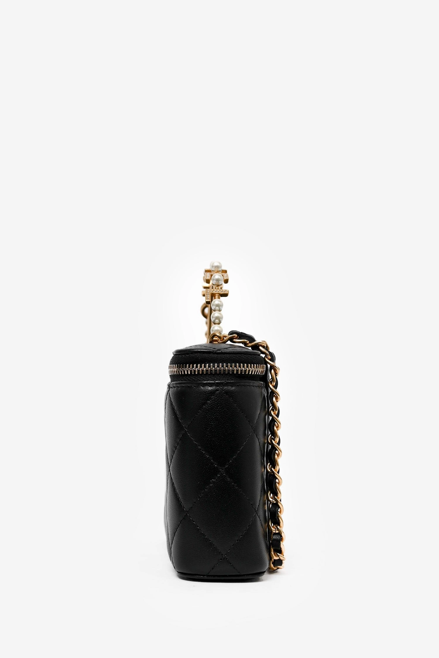 Pre-Loved Chanel 2023 Black Lambskin Pearl CC Vanity Top Handle