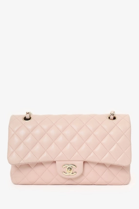 Pre-Loved Chanel Light Pink Lambskin Medium Classic Double Flap Bag 'Refurbished'