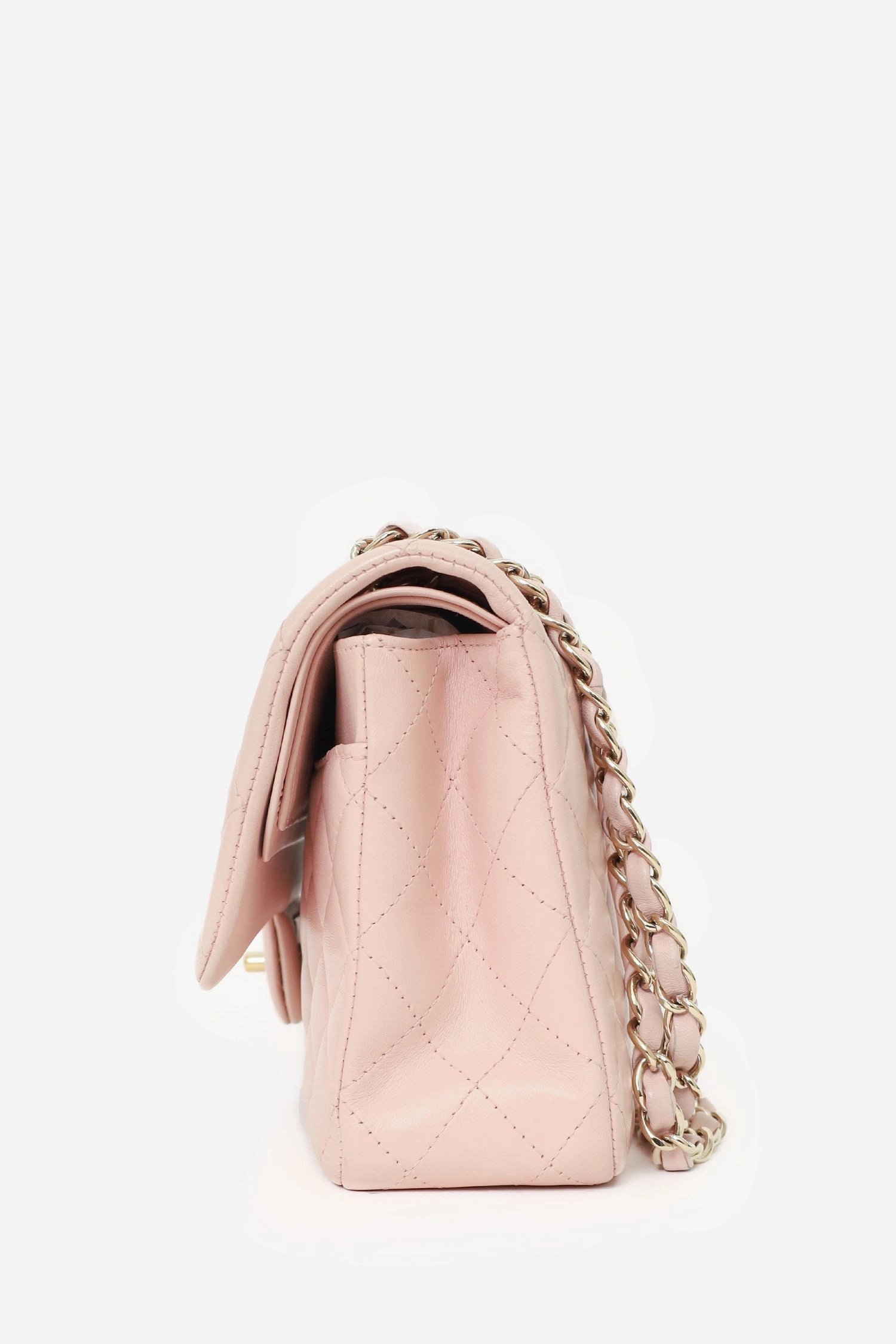 Pre-Loved Chanel Light Pink Lambskin Medium Classic Double Flap Bag 'Refurbished'