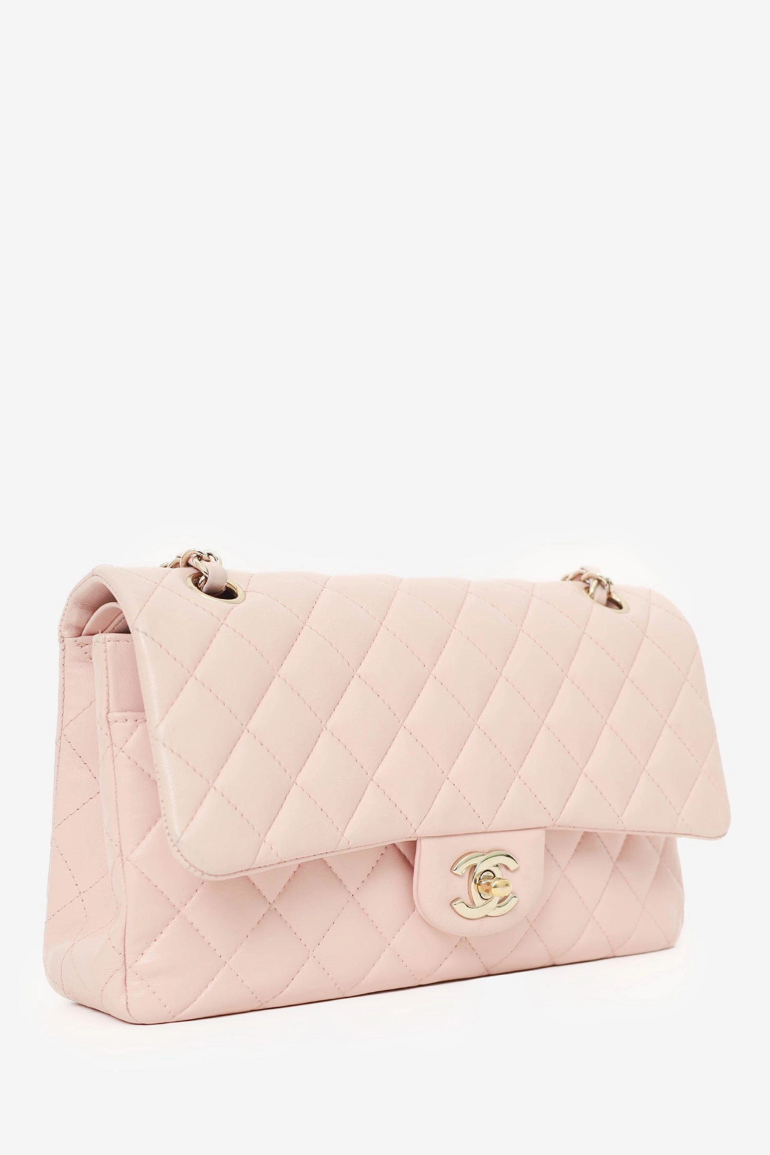 Pre-Loved Chanel Light Pink Lambskin Medium Classic Double Flap Bag 'Refurbished'