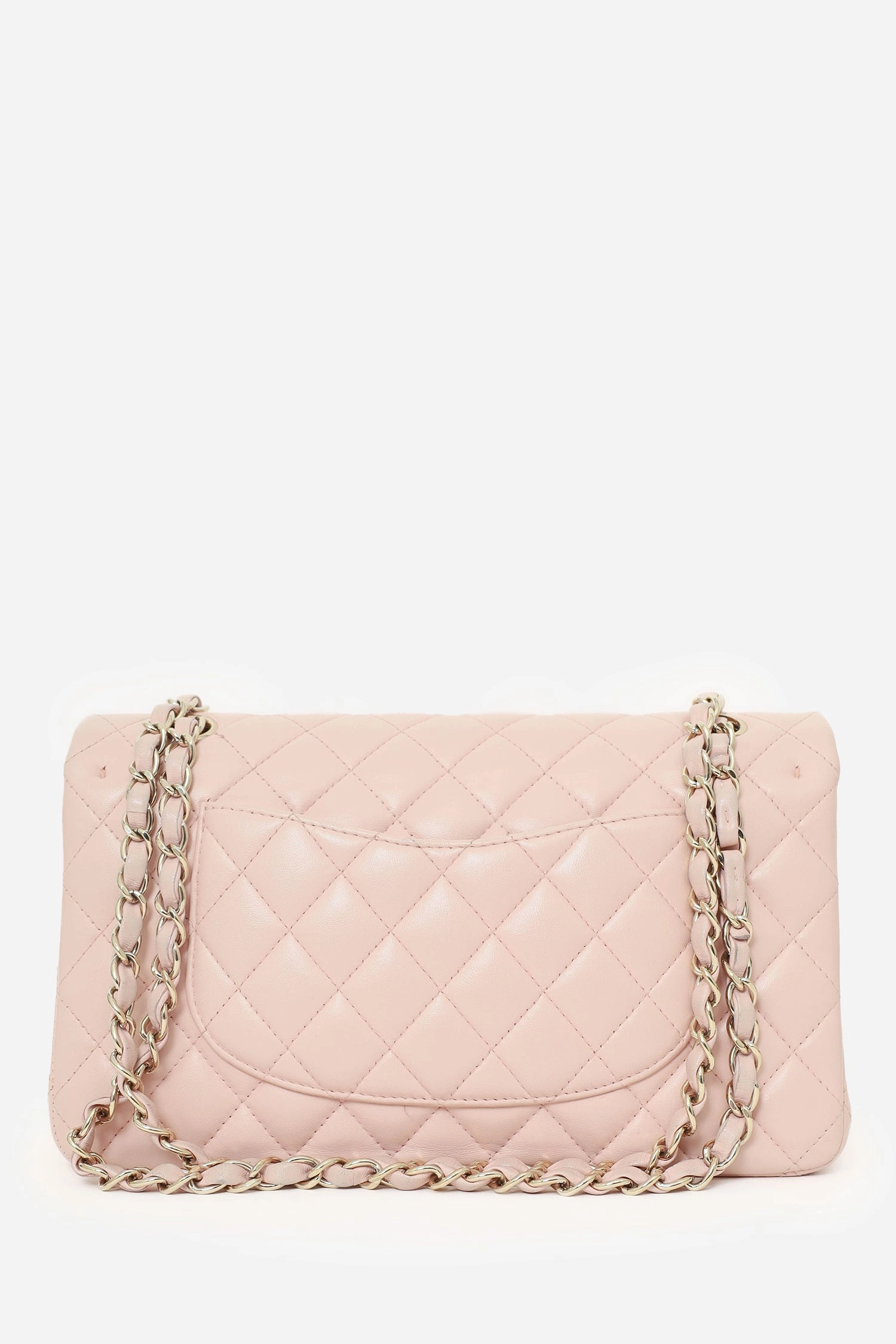 Pre-Loved Chanel Light Pink Lambskin Medium Classic Double Flap Bag 'Refurbished'