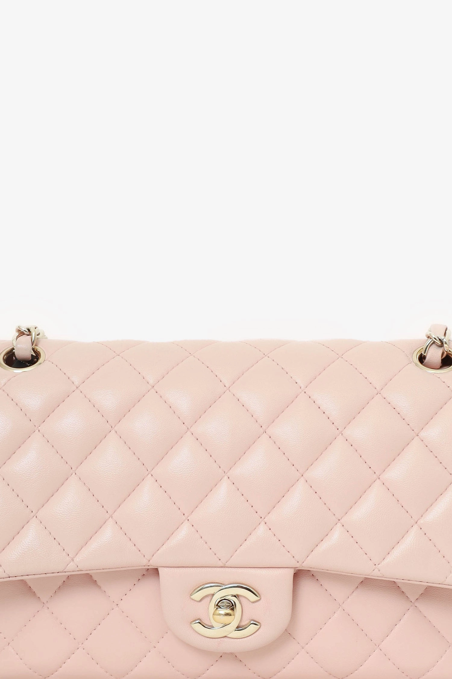 Pre-Loved Chanel Light Pink Lambskin Medium Classic Double Flap Bag 'Refurbished'