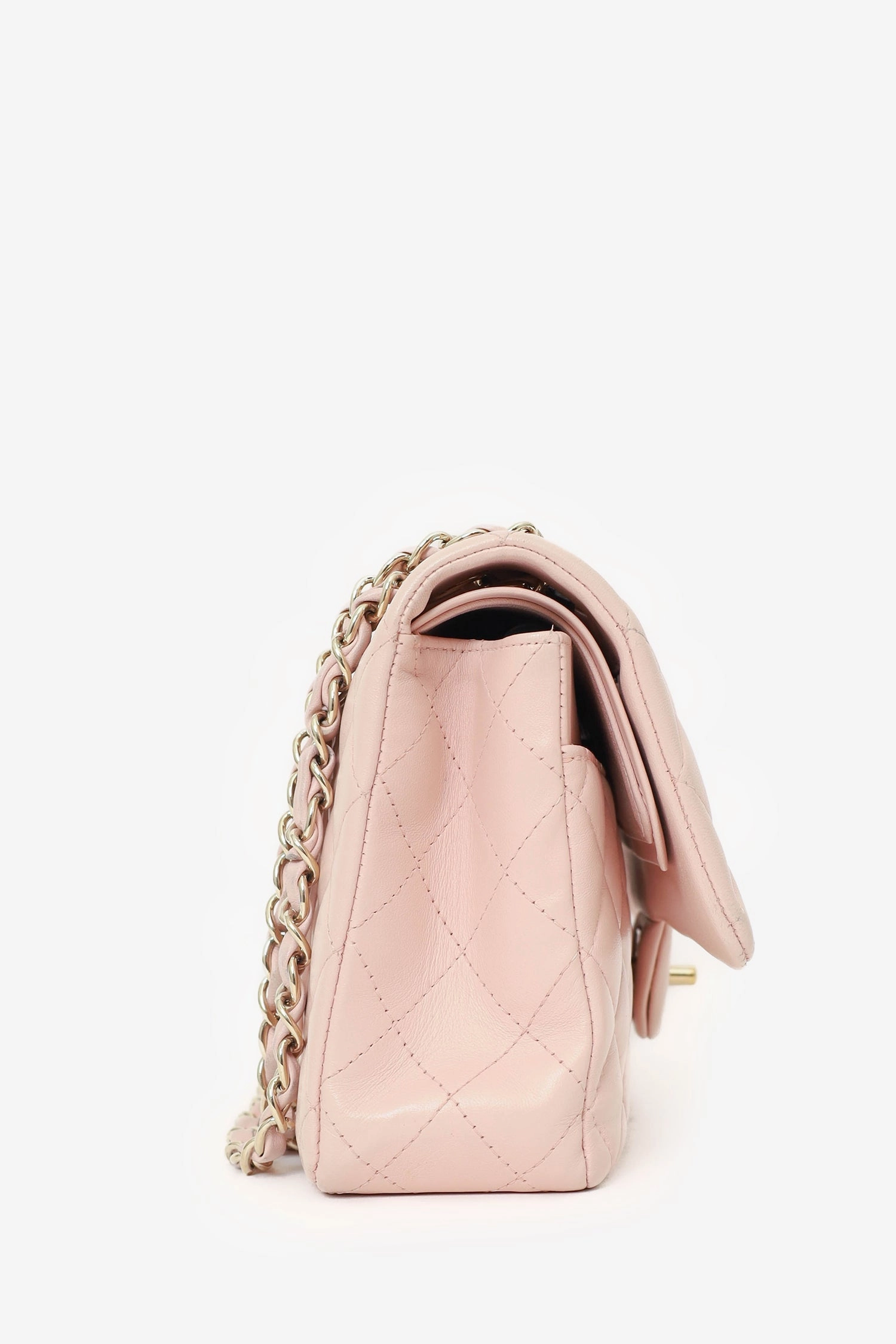 Pre-Loved Chanel Light Pink Lambskin Medium Classic Double Flap Bag 'Refurbished'