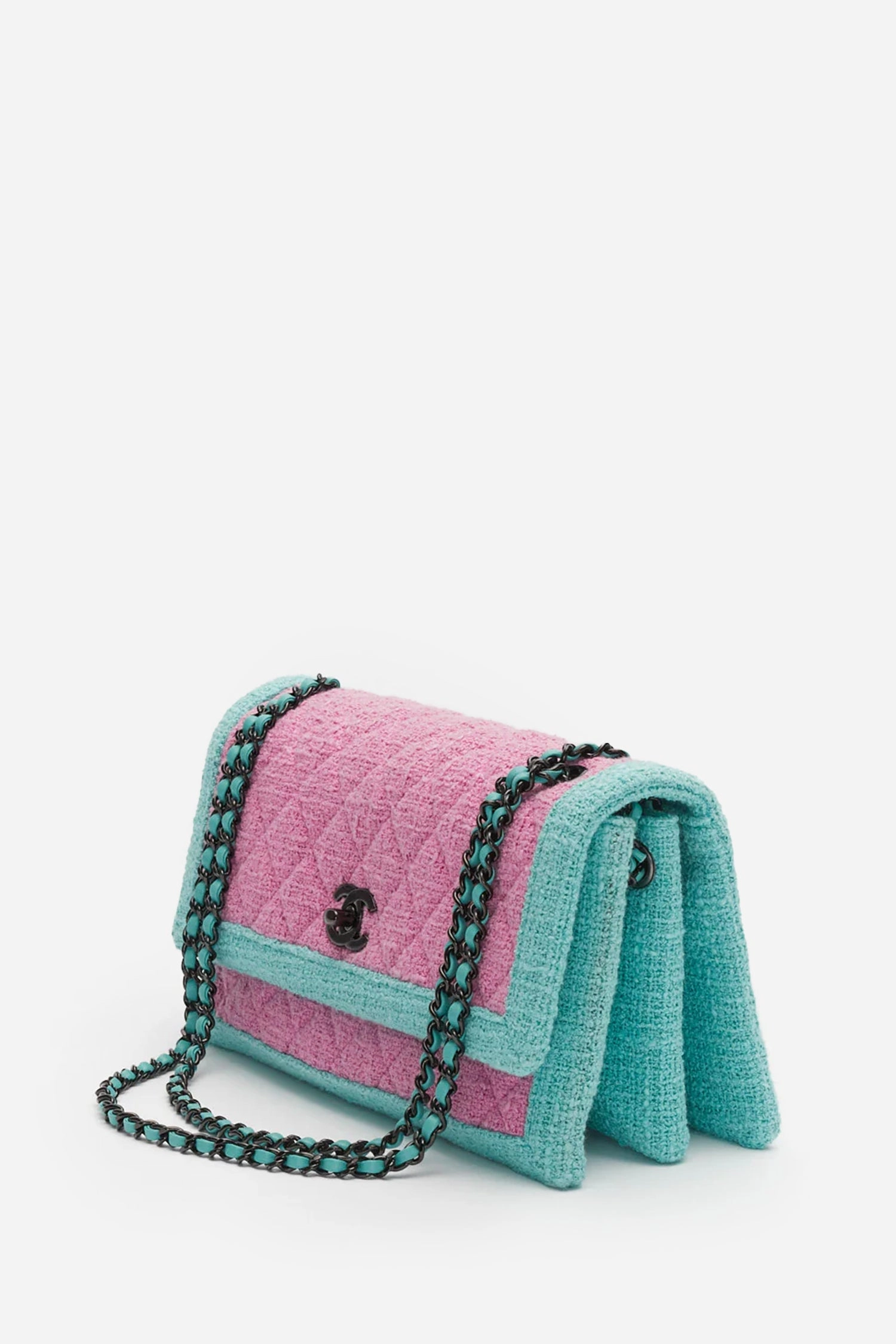 Pre-Loved Chanel Pink/Blue Tweed Flap Bag