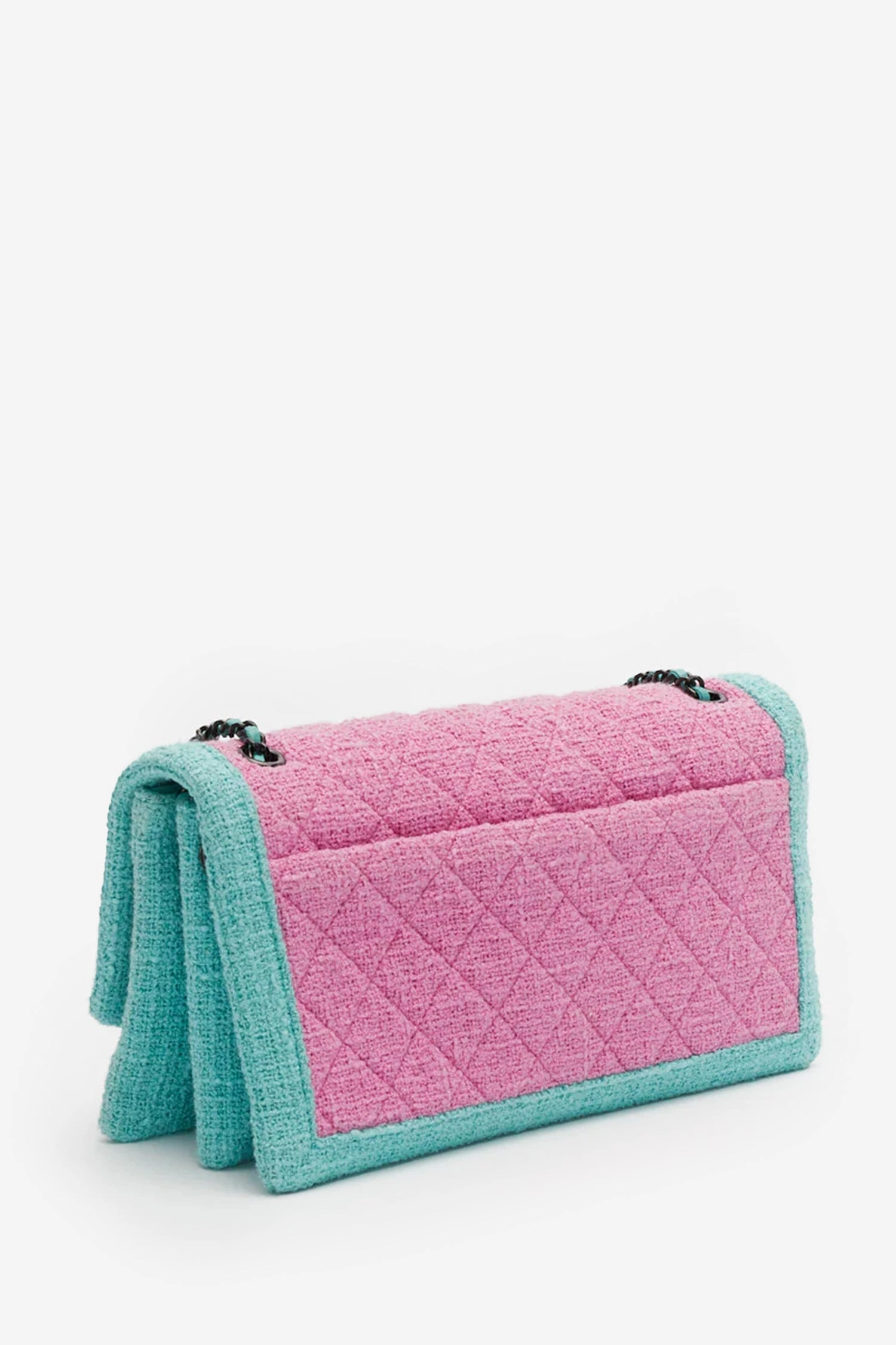 Pre-Loved Chanel Pink/Blue Tweed Flap Bag
