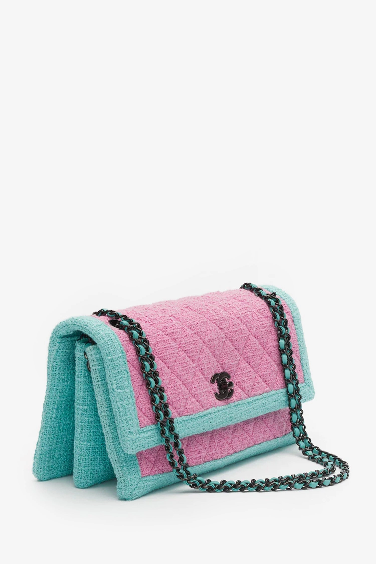 Pre-Loved Chanel Pink/Blue Tweed Flap Bag