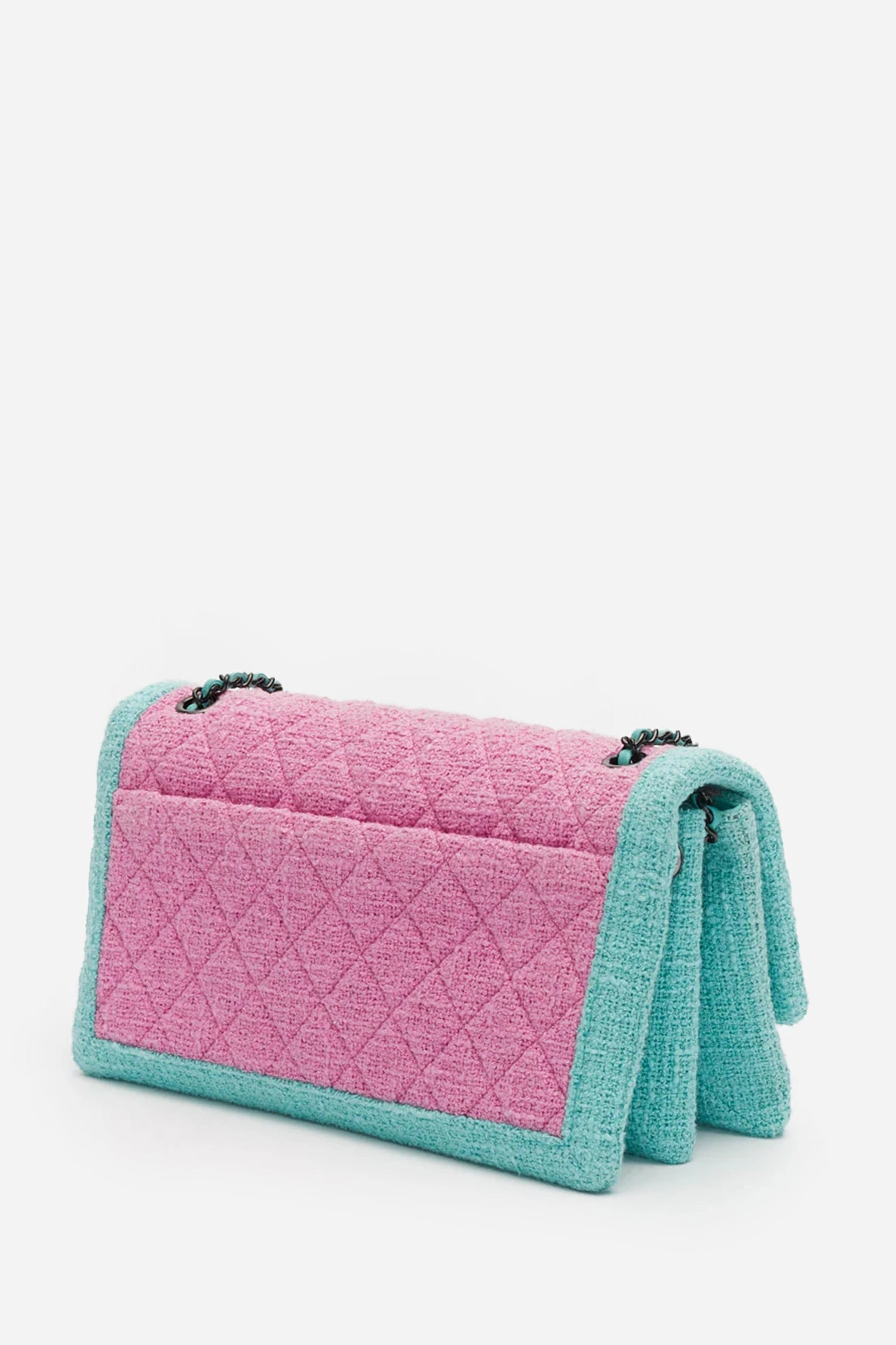 Pre-Loved Chanel Pink/Blue Tweed Flap Bag