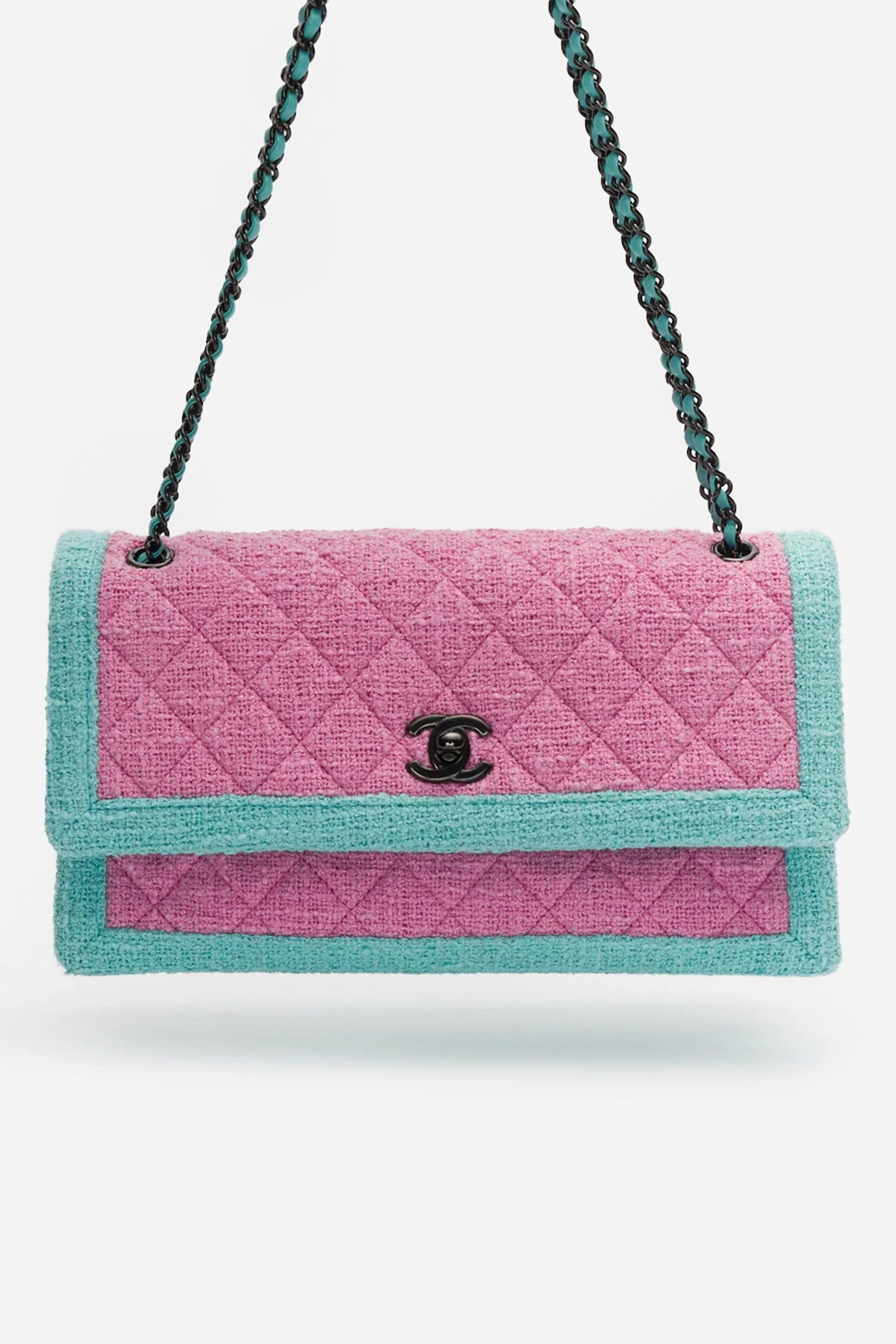 Pre-Loved Chanel Pink/Blue Tweed Flap Bag