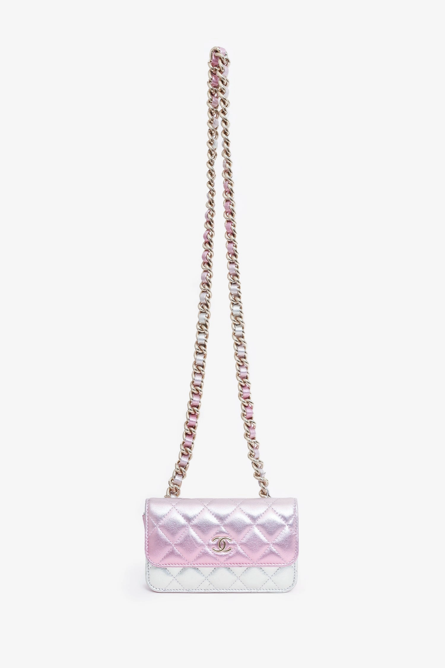Pre-Loved Chanel Pink/Silver Quilted Lambskin 'Coco Punk' Flap Clutch with Chain