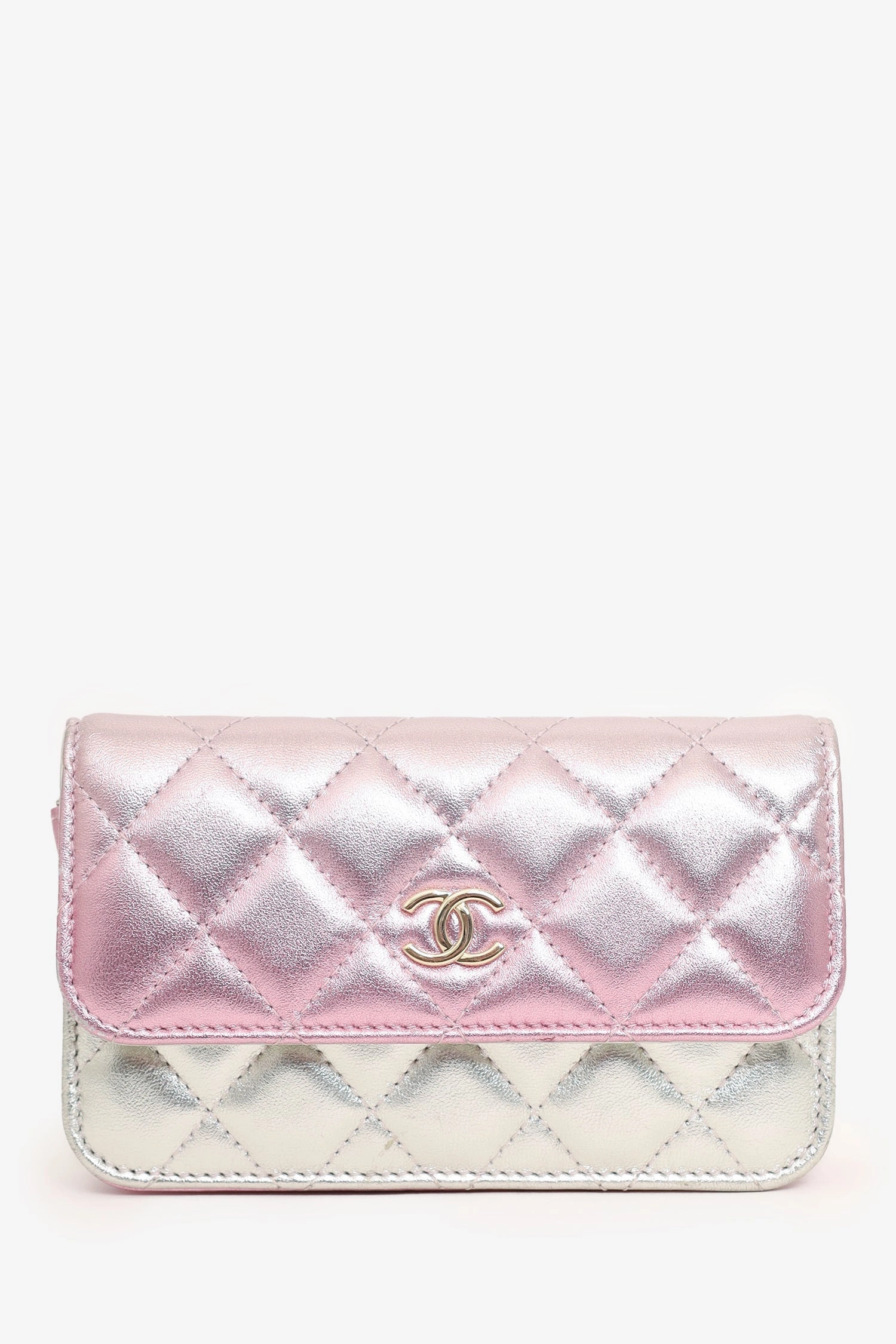 Pre-Loved Chanel Pink/Silver Quilted Lambskin 'Coco Punk' Flap Clutch with Chain