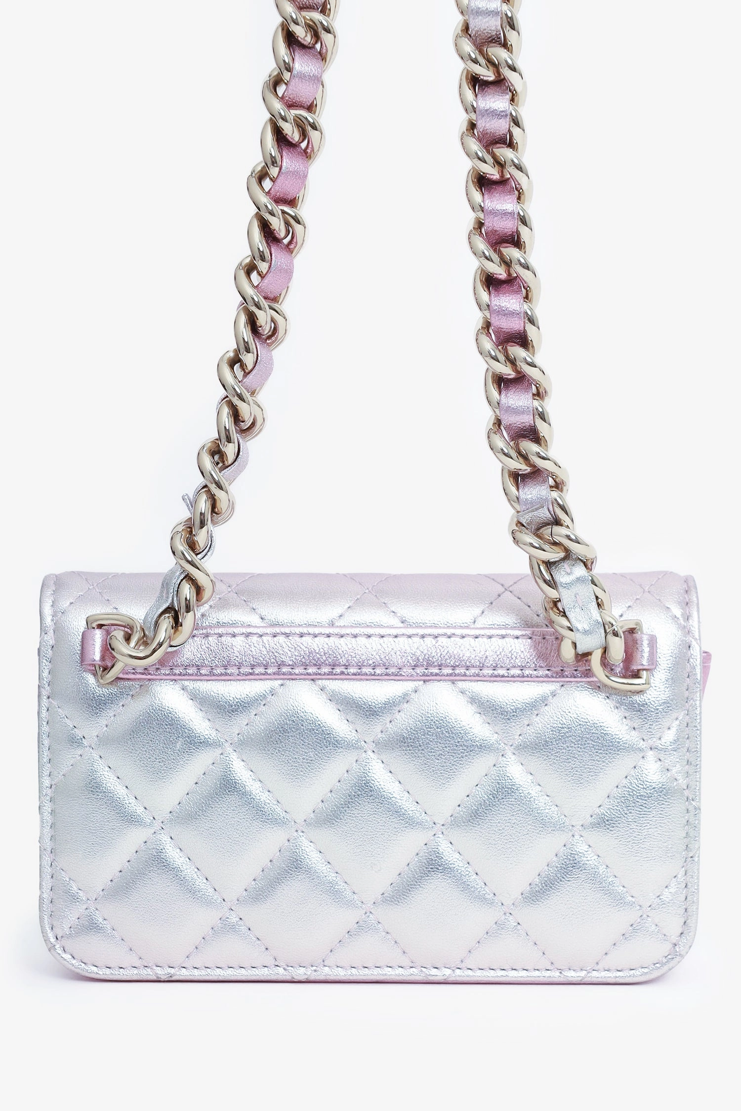 Pre-Loved Chanel Pink/Silver Quilted Lambskin 'Coco Punk' Flap Clutch with Chain