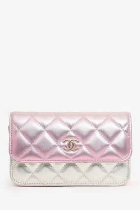 Pre-Loved Chanel Pink/Silver Quilted Lambskin 'Coco Punk' Flap Clutch with Chain