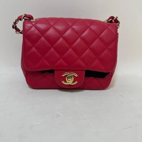 Preloved Chanel CF Mini Square Bag Red Leather Crossbody