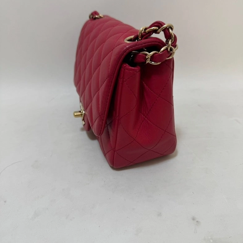Preloved Chanel CF Mini Square Bag Red Leather Crossbody
