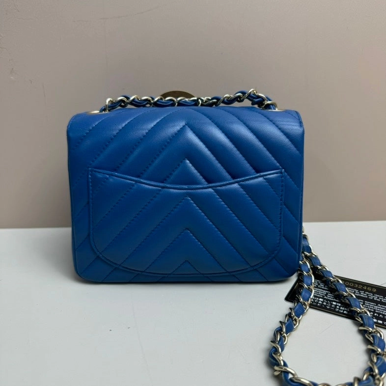 Preloved Chanel Lambskin Mini Flap Bag Blue Leather Crossbody