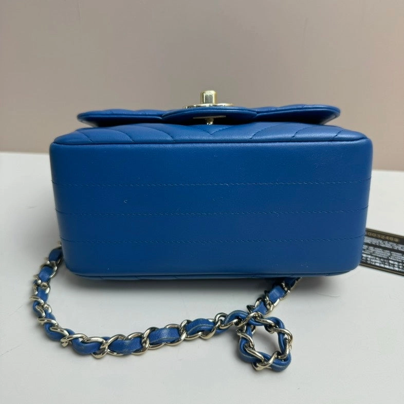 Preloved Chanel Lambskin Mini Flap Bag Blue Leather Crossbody