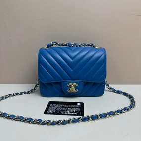 Preloved Chanel Lambskin Mini Flap Bag Blue Leather Crossbody
