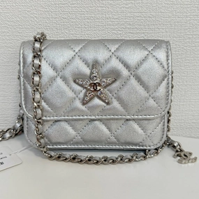 Preloved Chanel Mini Pouch on Chain FM0282 Silver Quilted Leather Crossbody Bag