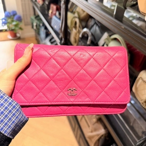 Preloved Chanel Wallet on Chain (WOC) Bag Pink Leather Crossbody