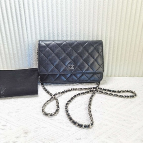 Preloved Chanel WOC Wallet on Chain Bag Black Leather Crossbody