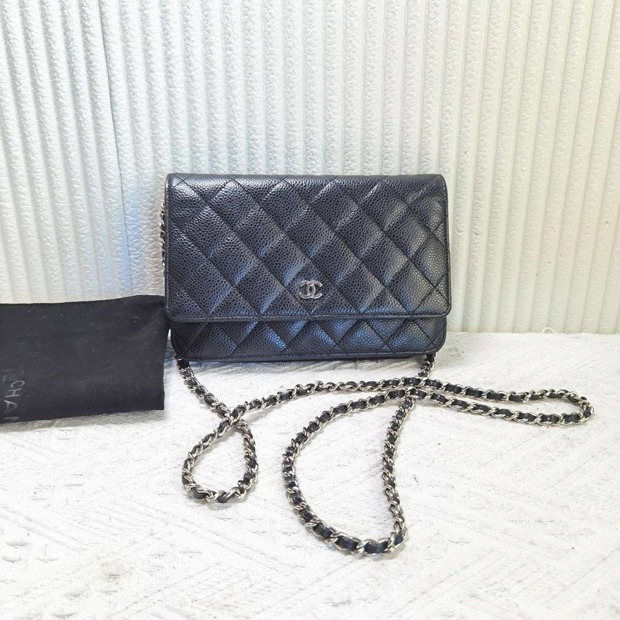 Preloved Chanel WOC Wallet on Chain Bag Black Leather Crossbody