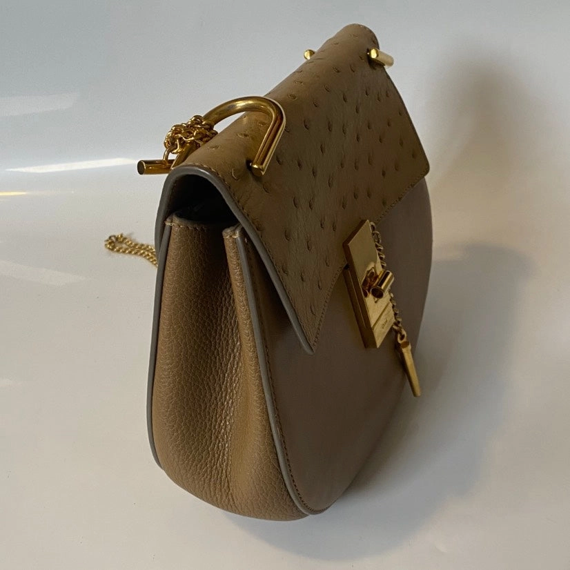 Preloved Chlo Drew Small Saddle Bag Beige Leather Crossbody