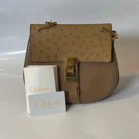 Preloved Chlo Drew Small Saddle Bag Beige Leather Crossbody