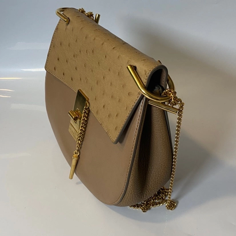 Preloved Chlo Drew Small Saddle Bag Beige Leather Crossbody