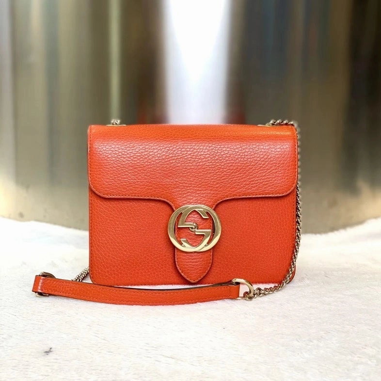 Preloved Gucci Chain Bag 2881 in Orange Leather - Crossbody