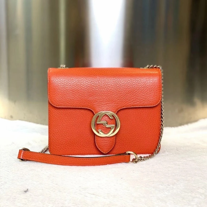 Preloved Gucci Chain Bag 2881 in Orange Leather - Crossbody