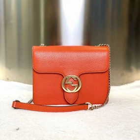 Preloved Gucci Chain Bag 2881 in Orange Leather - Crossbody
