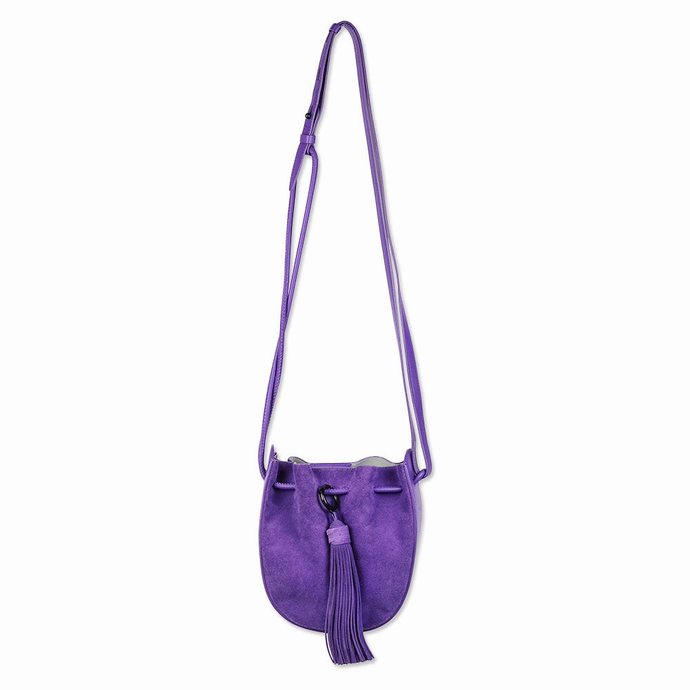 Rebecca Minkoff Lulu Purple Suede Tassel Drawstring Crossbody Bag