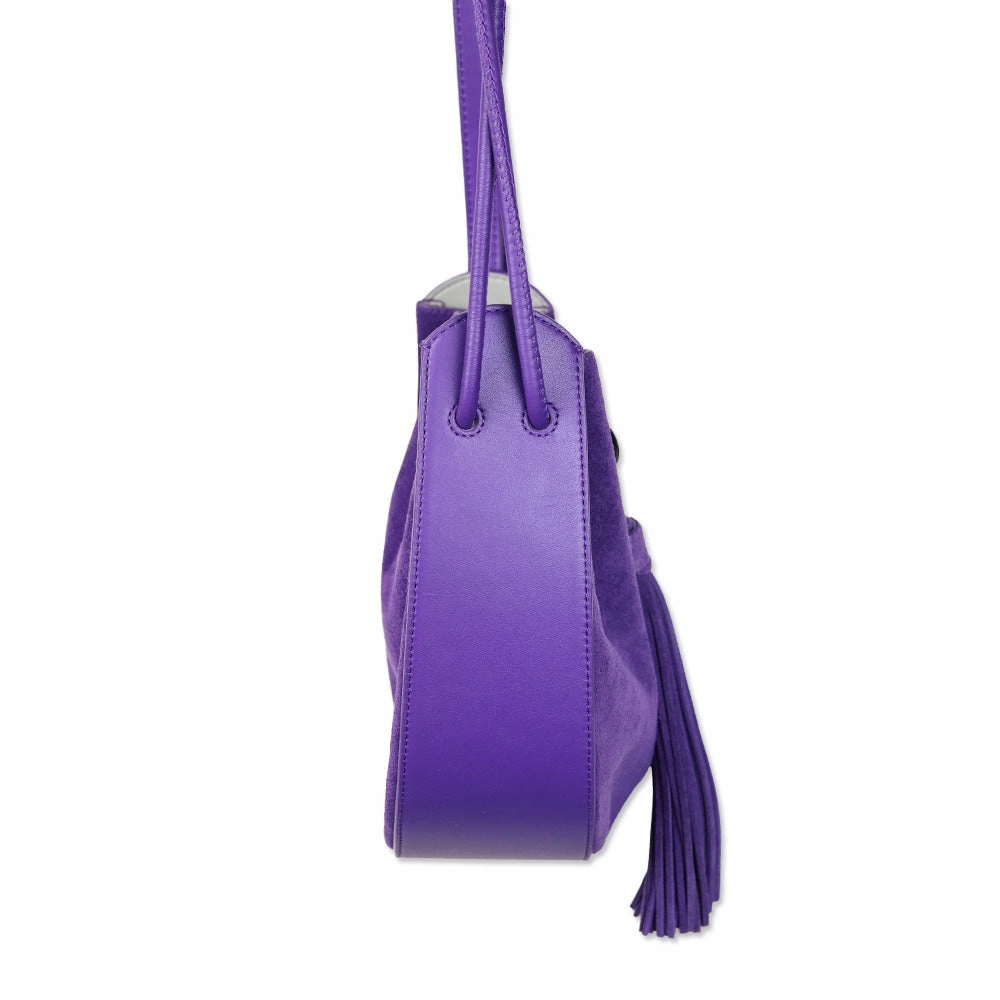 Rebecca Minkoff Lulu Purple Suede Tassel Drawstring Crossbody Bag