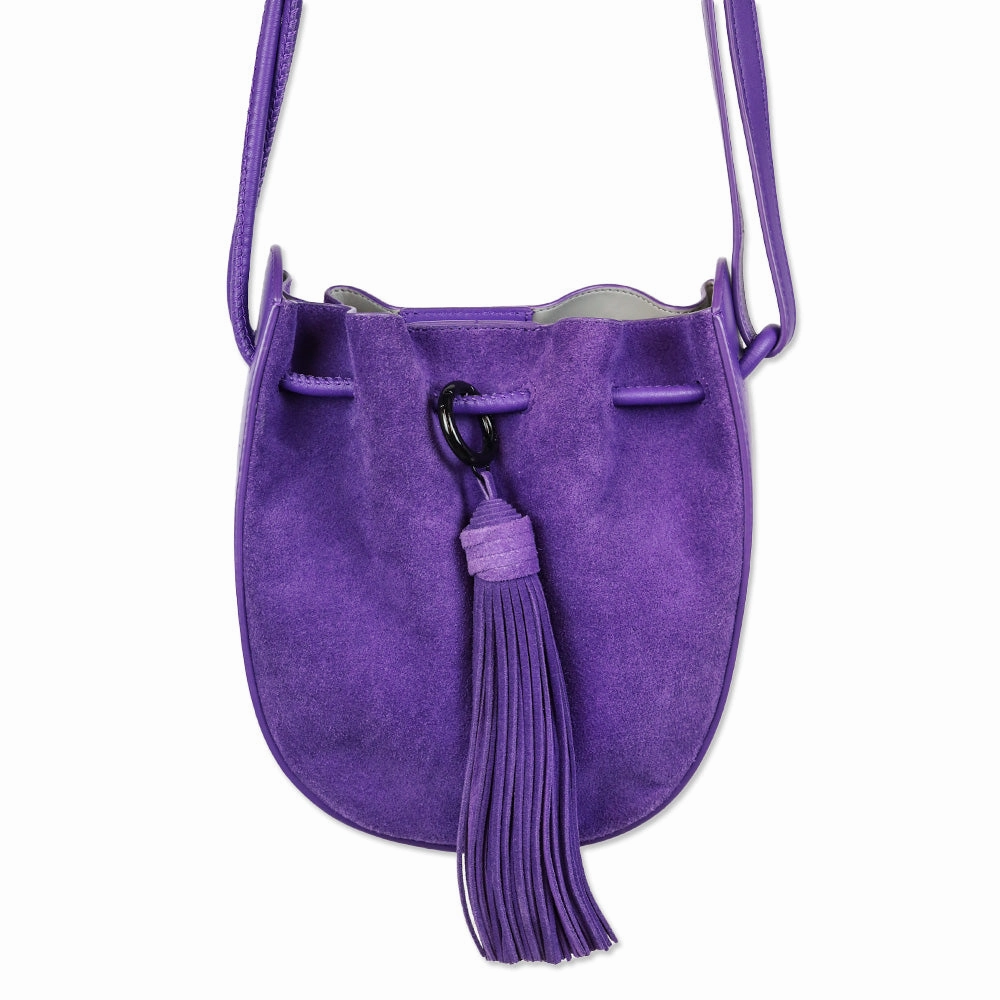 Rebecca Minkoff Lulu Purple Suede Tassel Drawstring Crossbody Bag