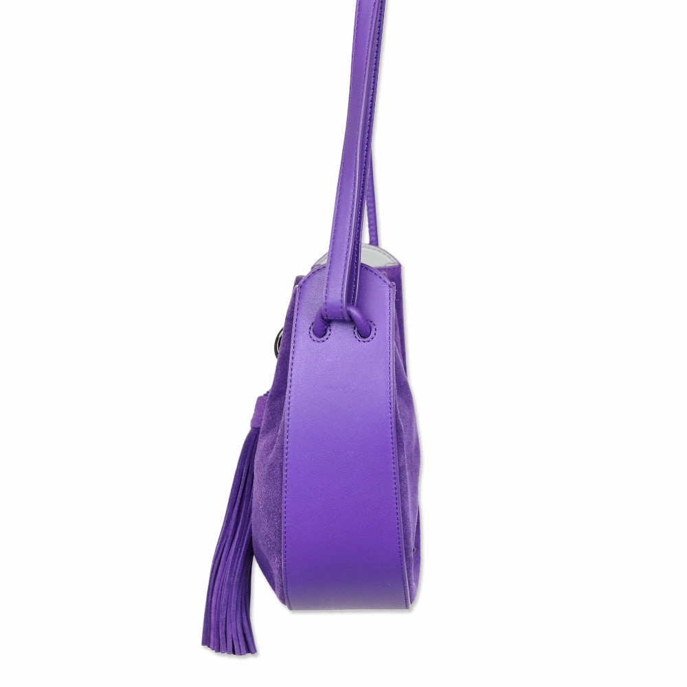 Rebecca Minkoff Lulu Purple Suede Tassel Drawstring Crossbody Bag