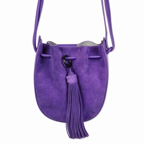 Rebecca Minkoff Lulu Purple Suede Tassel Drawstring Crossbody Bag