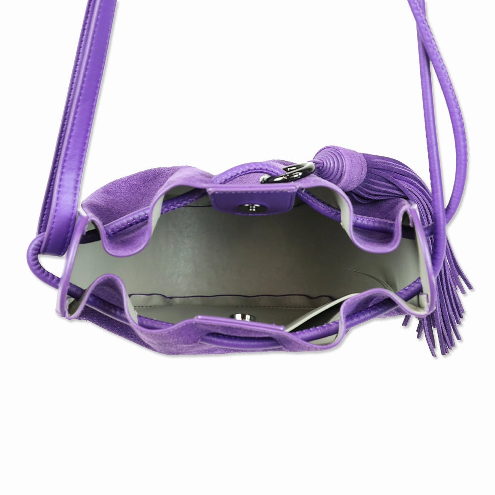 Rebecca Minkoff Lulu Purple Suede Tassel Drawstring Crossbody Bag